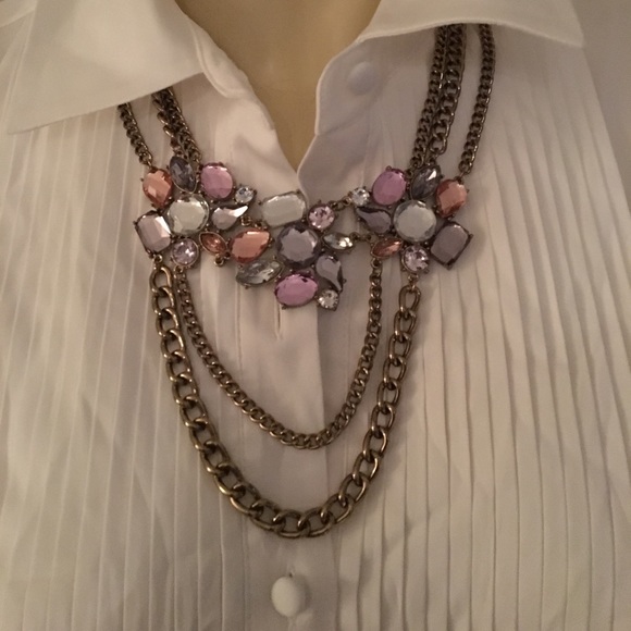 Pink lavender and gold Statement necklace multi chain - Picture 3 of 6